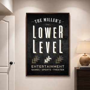 Personalized Lower Level Sign, Rustic Basement Family Room Wall Decor
