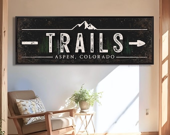 Trail Sign With Arrow, Directional Sign, Cabin Wall Decor
