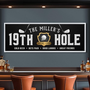 19th Hole Sign Personalized Golf Bar Sign Golf Simulator Room Wall Decor Man Cave Wall Art Gift For Golfer Dad Gift For Sports Room