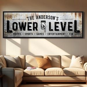 Personalized Lower Level Sign, Rustic Basement Lounge Decor