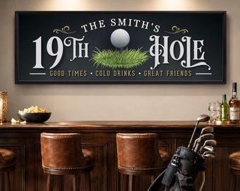 19th Hole Sign Home Bar Decor Personalized Golf Wall Decor Simulator Room Signs
