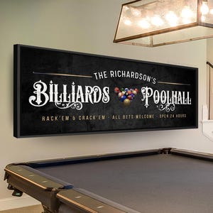 Billiards Sign Personalized Poolhall Sign For Game Room Basement Wall Decor Pool Table Room Wall Art Pool Hall Sign For Bar & Lounge