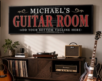 Personalized Guitar Room Sign, Music Studio Wall Decor, Musician Gift, Recording Studio Art