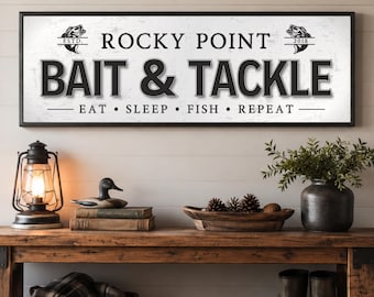 Personalized Fishing Sign, Bait and Tackle Canvas Print, Fishing Man Cave Decor, Fisherman Gift
