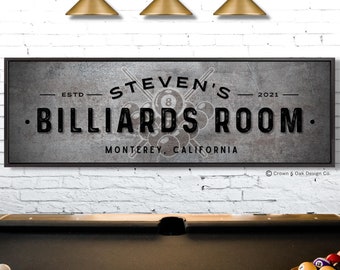 Personalized Billiards Room Sign, Pool Hall Wall Decor