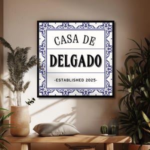 Spanish Family Name Sign, Casa de Familia Print, Talavera Art