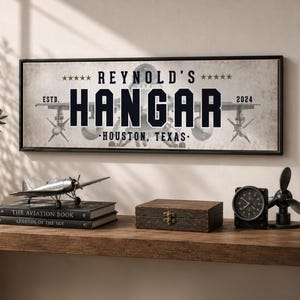 Personalized Hangar Sign, Aviation Name Signs, Airplane Wall Decor, Pilot Gift, Flying Club Display
