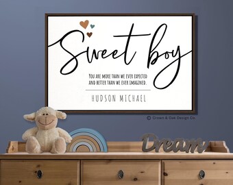 Sweet Boy Sign Name Sign For Nursery Baby Boy Gift Your Are More Than We Expected Wall Art Neutral Nursery Wall Decor