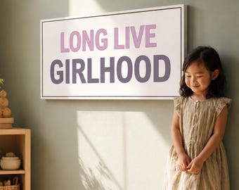 Cuadro decorativo de pared con la frase "¡Viva la niñez!", ideal para la habitación de niñas o como letrero rosa para la habitación infantil.