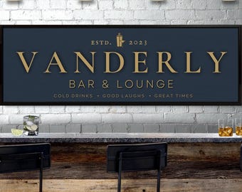 Personalized Home Bar Sign, Modern Lounge Wall Art, Basement Pub Print, Lower Level Signs