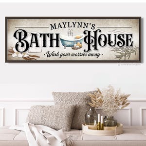 Bath House Sign Rustic Farmhouse Bath Sign Personalized Bathtub Wall Decor Vintage Style Powder Room Wall Art