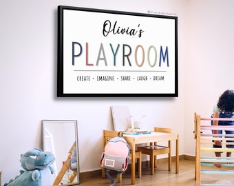 Playroom Sign Personalized Playroom Wall Decor Sign For Kids Play Room Children Name Sign Playroom Rules Wall Art Modern Farmhouse Prints