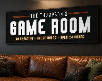 Personalized Game Room Sign, Arcade Wall Decor, Video Gamer Canvas Print, Gaming Basement Lounge