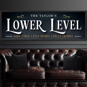 Lower Level Sign For Basement Personalized Family Room Sign Downstairs Home Bar Lounge Sign Game Room Wall Decor Rec Room Wall Art