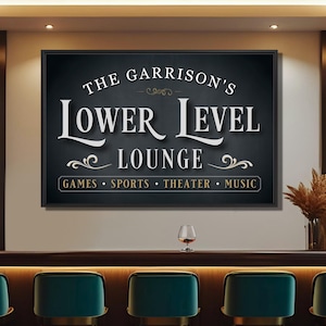Personalized Basement Bar Sign: Lower Level Lounge, Game Room Decor
