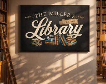 Personalized Library Sign, Book Nook Wall Art, Reading Room Decor, Home Library Print