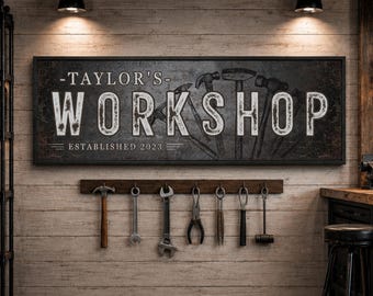Personalized Workshop Sign, Garage Wall Art, Man Cave Decor, Mechanic Shop Signs
