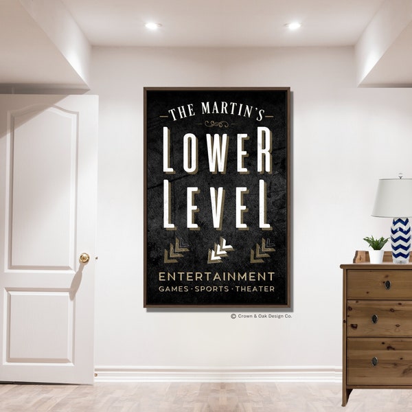 Lower Level Sign For Basement Family Room Vertical Lower Level Lounge Personalized Wall Art Downstairs Family Movie Room Wall Decor