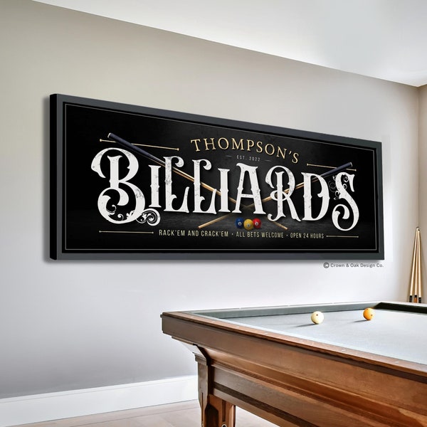 Personalized Billiards Sign Last Name Pool Hall Sign For Bar And Lounge Billiards Room Wall Decor Large Poolhall Signs Man Cave Wall Art