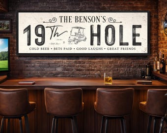 Personalized 19th Hole Sign, Golf Bar Signs, Custom Golf Cart Wall Art, Man Cave