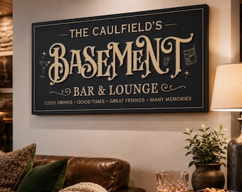 Personalized Basement Bar Sign, Custom Home Bar Decor, Lower Level Lounge Man Cave Gift