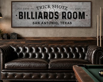 Personalized Billiards Sign, Custom Pool Room Wall Decor, Man Cave Game Art