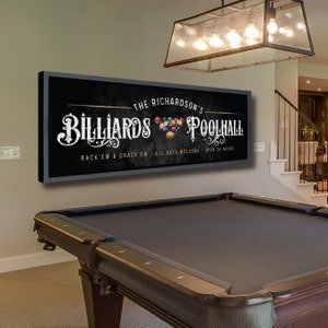 Billiards Sign Personalized Poolhall Sign For Game Room Basement Wall Decor Pool Table Room Wall Art Pool Hall Sign For Bar & Lounge