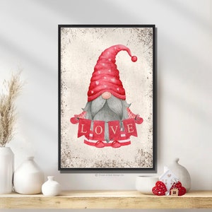 Rustic Valentine&#39;s Gnome Sign Valentines Home Decor Cute Gnome Print Vintage Style Love Wall Art Farmhouse Wall Art Gift For Her