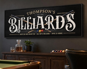 Personalized Billiards Sign, Custom Pool Hall Decor, Pool Table Man Cave Wall Art