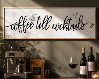 Coffee and Cocktails Sign, Coffee Bar Wall Decor, Wine Cart Signs, Rustic Kitchen Art
