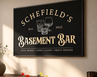 Personalized Basement Bar Sign, Rustic Home Pub Decor, Lower Level Signs, Bar Wall Art