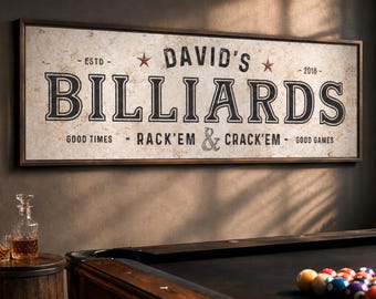 Personalized Billiards Sign, Custom Pool Table Wall Decor, Game Room Signs, Man Cave Print