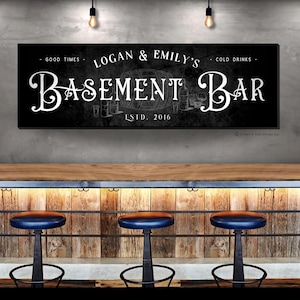 Basement Bar Sign for Home Bar Large Personalized Bar and Lounge Sign ...