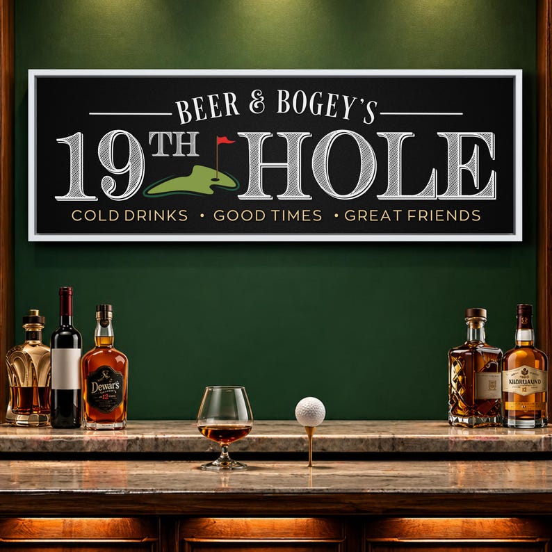 Glass Bogey Personalized 19th Hole Bar Sign, Golf Simulator Wall Decor, Man Cave ...