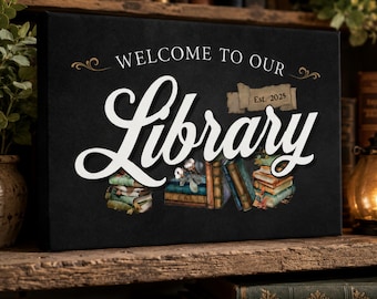 Personalized Library Sign, Book Nook Wall Art, Reading Room Decor, Book Lover Gift