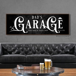 Personalized Garage Sign For Workshop Man Cave Wall Decor Mechanic Sign For Garage Bay Gift For Dad Husband Guy Signs For Him Walnut Framed Canvas