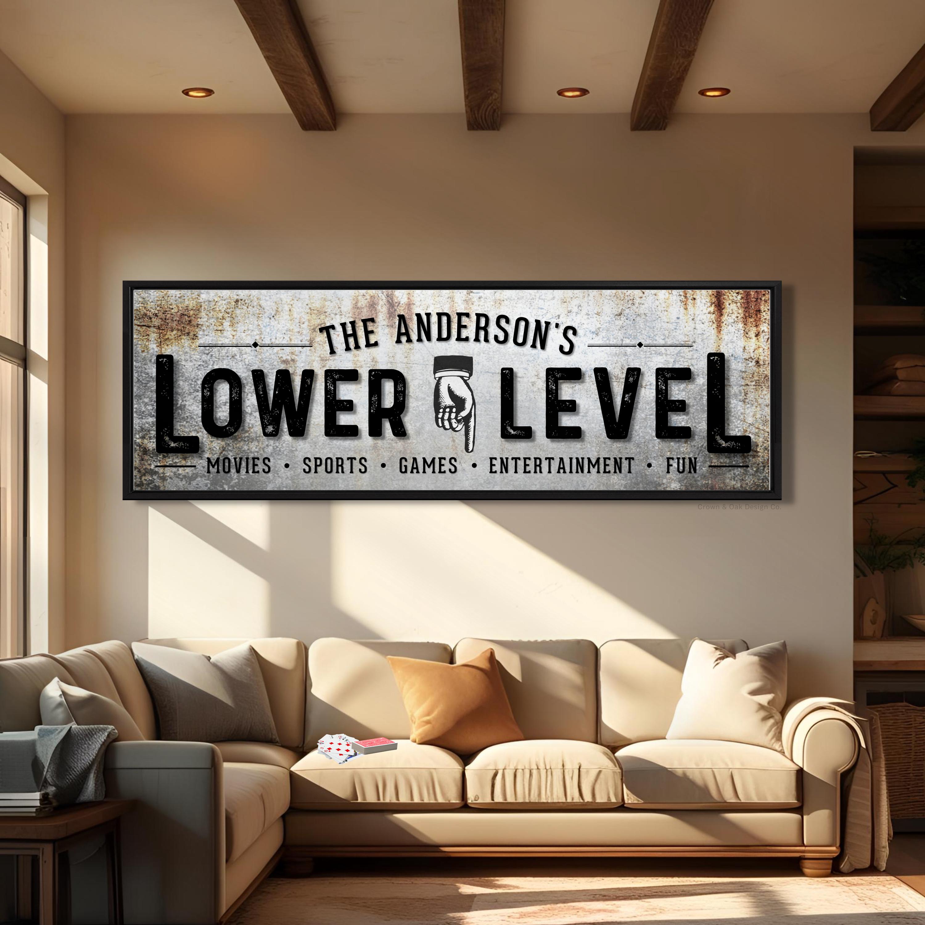 Personalized Lower Level Sign, Rustic Basement Lounge Decor