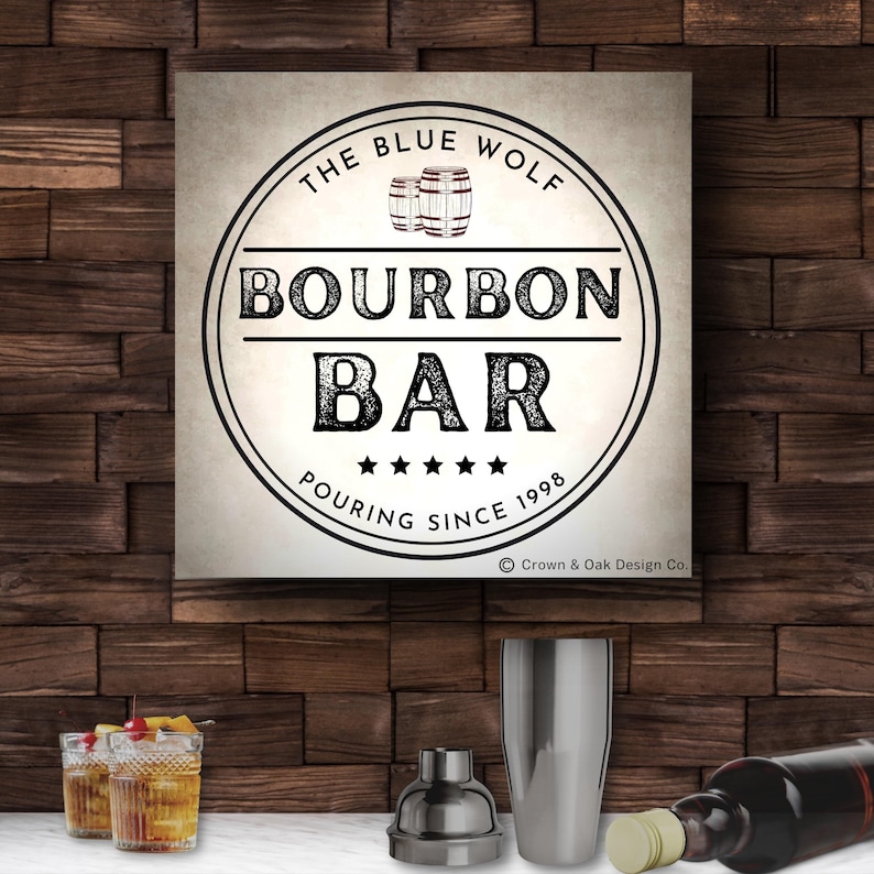 Bourbon Bar Sign for Home Whiskey Bar Personalized Home Bar Etsy