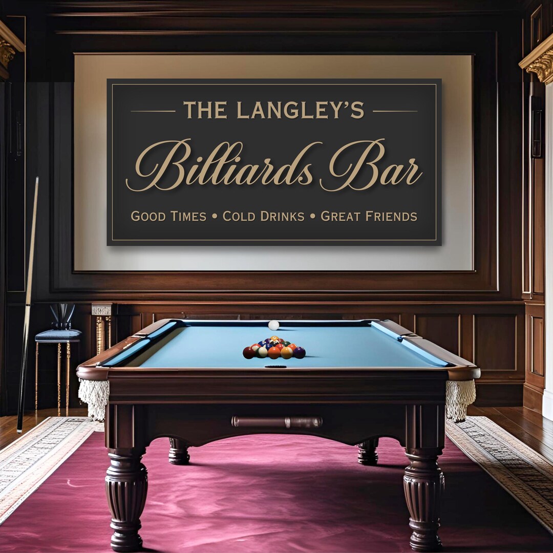 Custom Billiards Sign, Home Bar Pool Room Wall Decor, Personalized Game ...