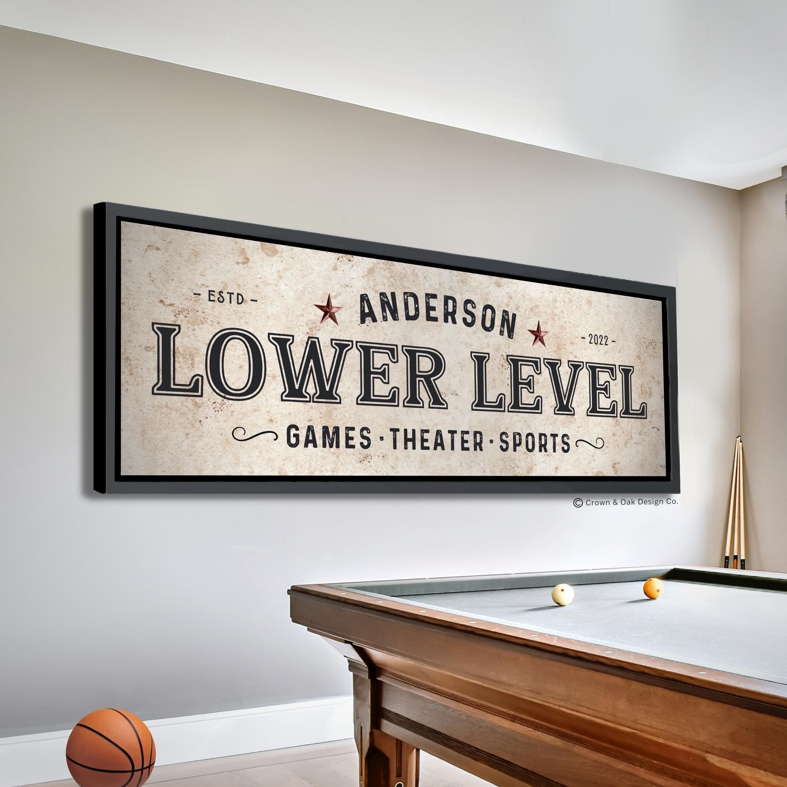 Personalized Lower Level Lounge Sign For Family Game Room Basement Sign For Family Room Last Name Wall Decor Man Cave Decor