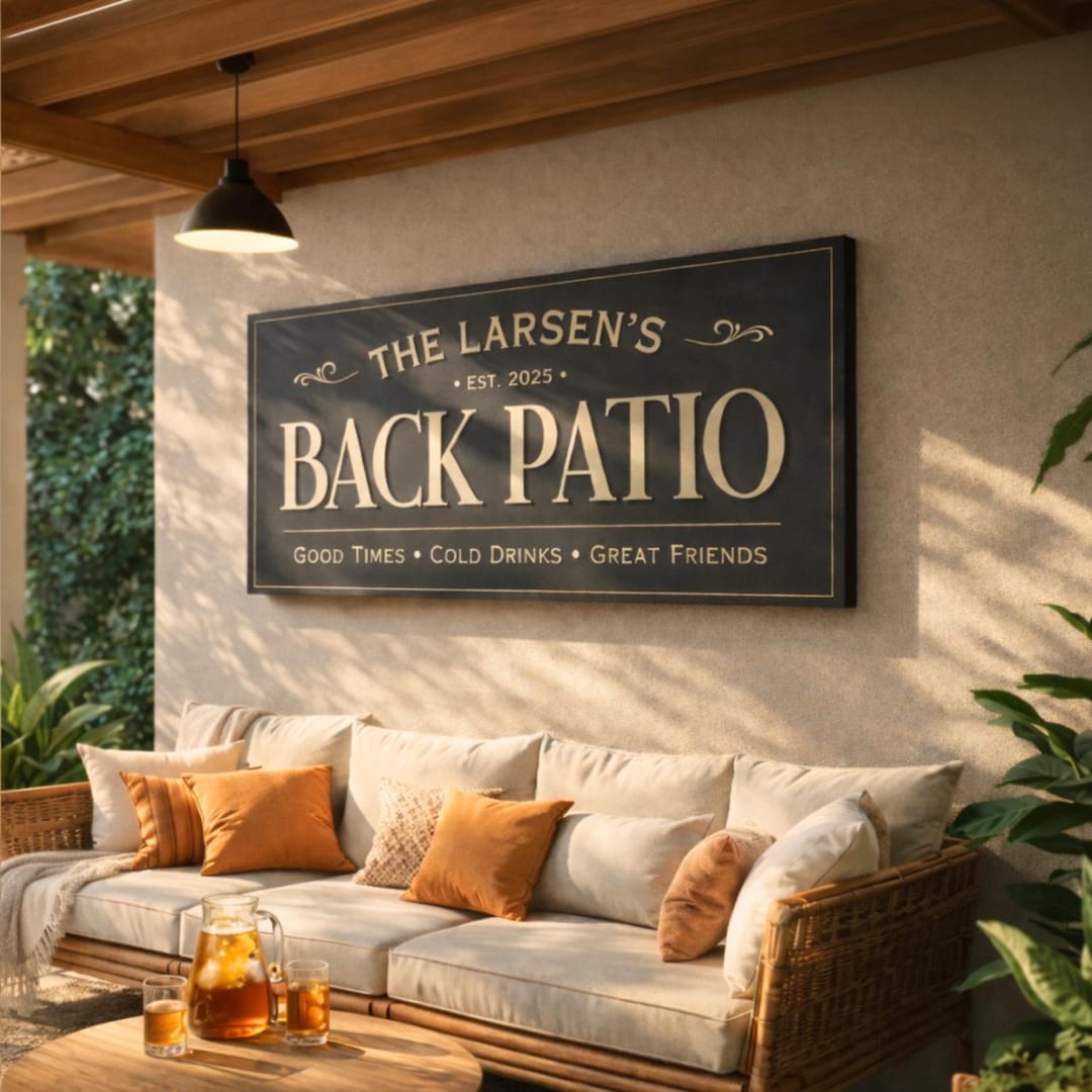 Personalized Back Patio Sign, Custom Family Name Signs, Porch Wall ...