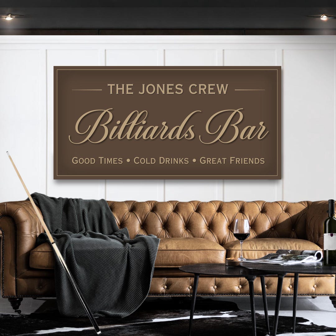 Billiards Sign, Home Bar Pool Table Wall Decor, Personalized Game Room ...