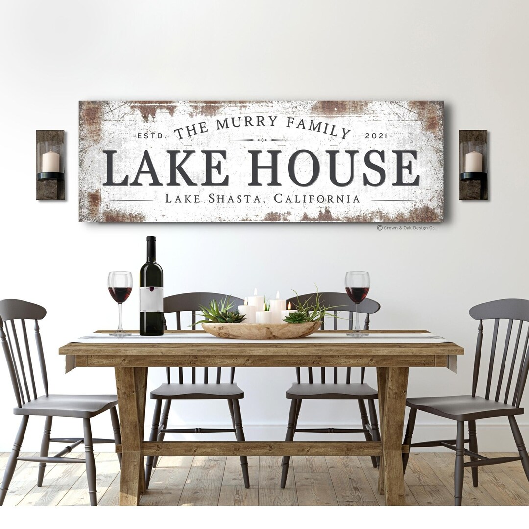 Rustic Lake House Sign Family Name Lake Home Wall Decor for Vacation