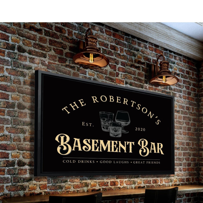 Basement Bar Sign for Home Bar Personalized Lower Level Lounge Etsy