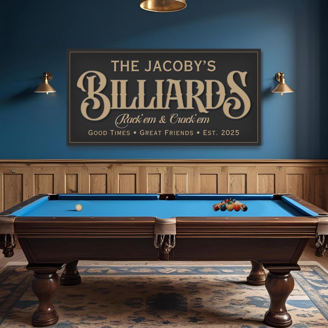 Billiards Sign, Personalized Pool Hall Wall Decor, Game Room Signs, Man ...