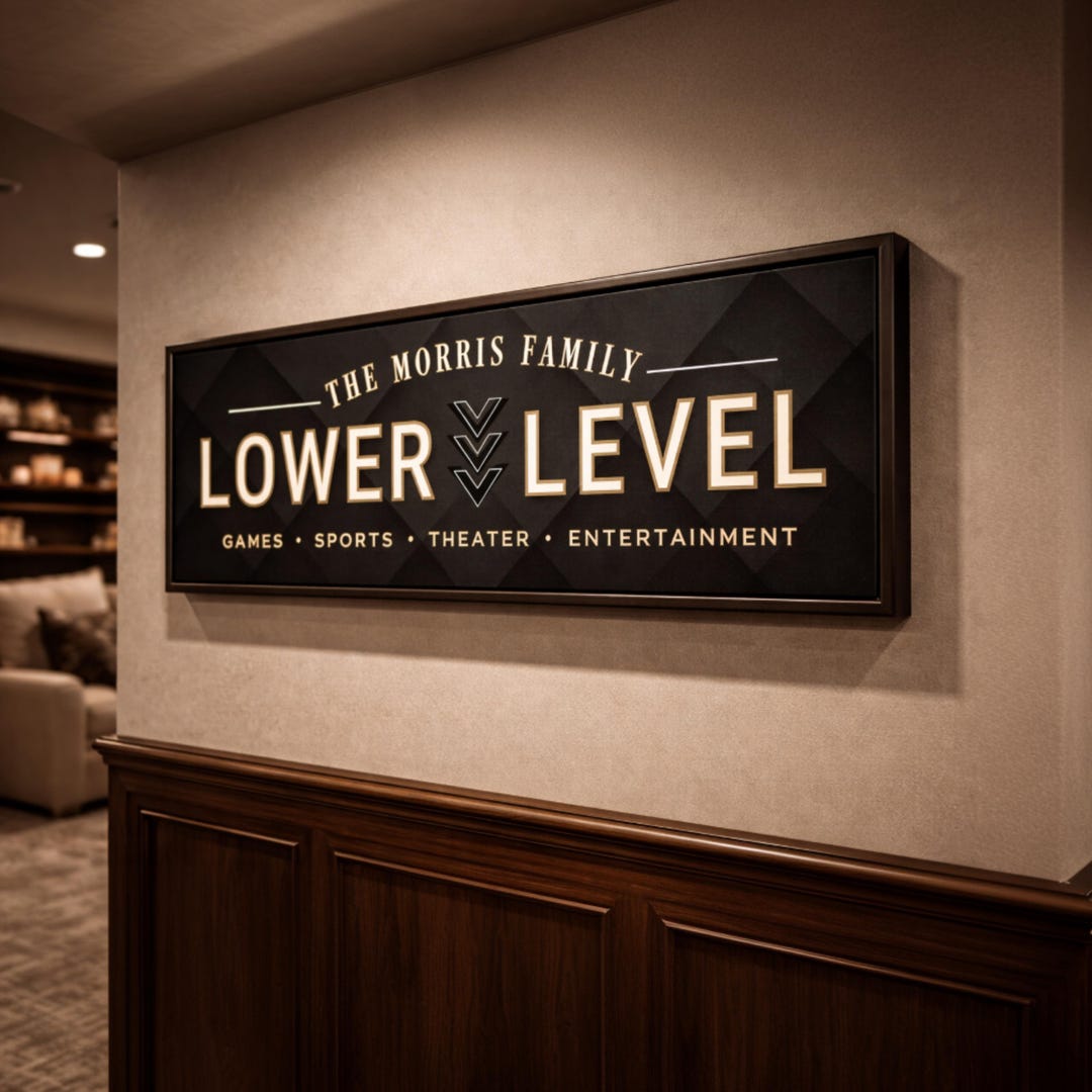 Personalized Lower Level Sign, Custom Game Room Wall Art, Basement ...