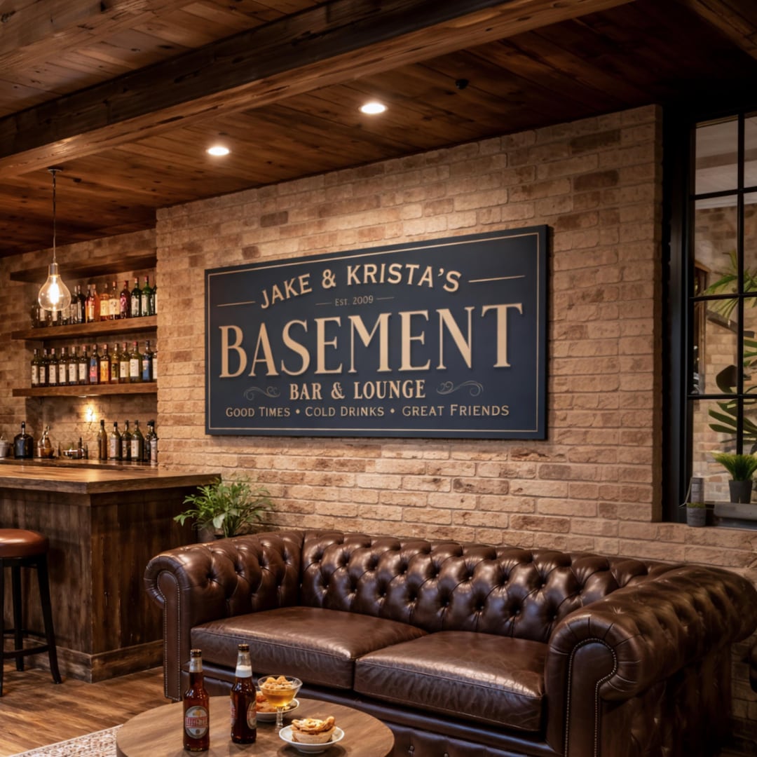 Personalized Basement Bar Sign, Custom Home Bar & Lounge Wall Decor ...