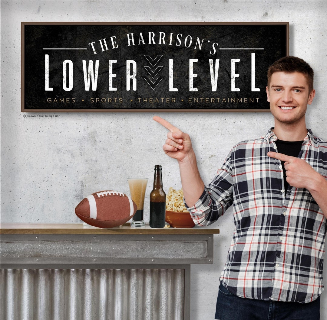 Lower Level Sign Game Room Decor Basement Wall Art Downstairs ...