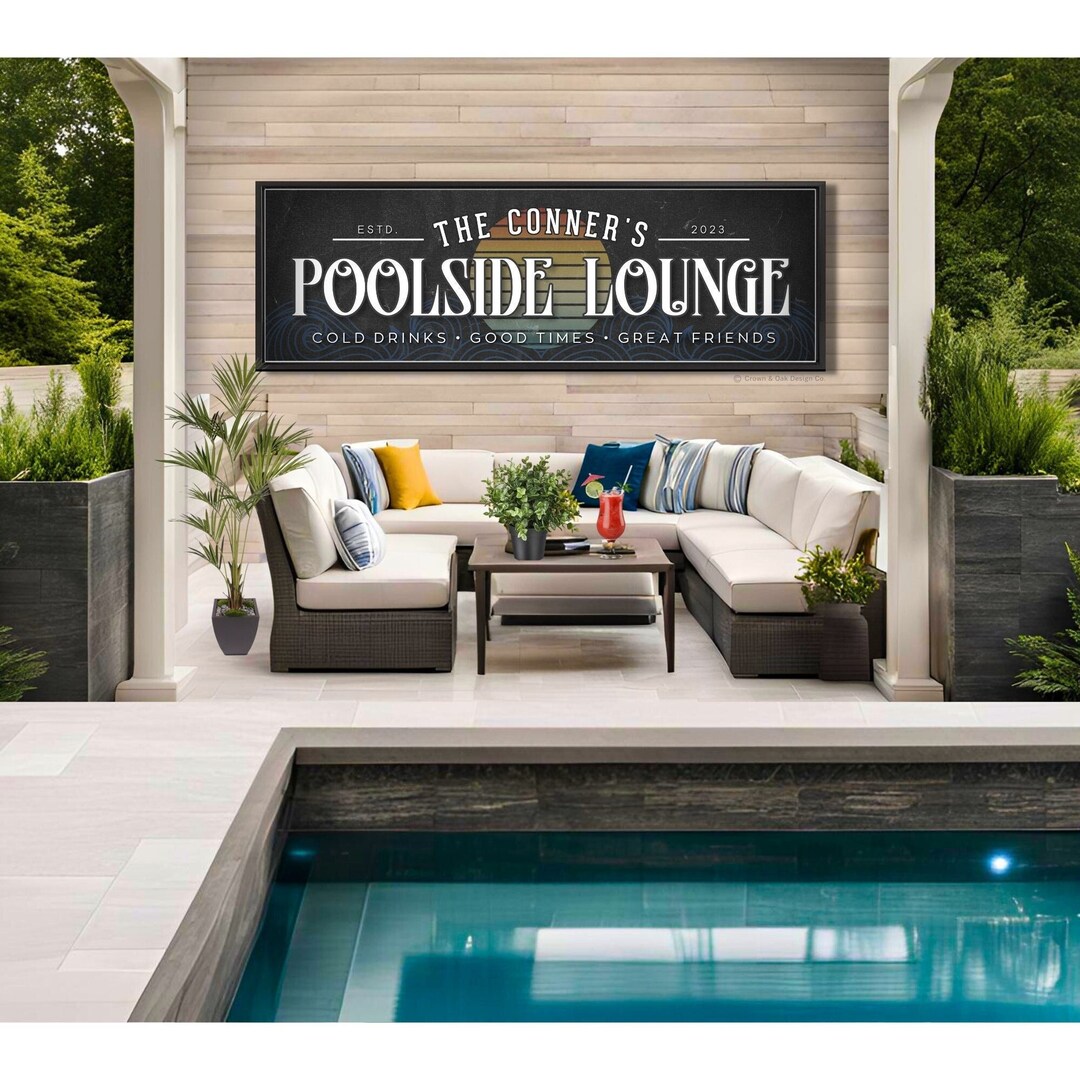 Poolside Lounge Sign Pool Sign for Patio Bar & Lounge Personalized Pool Deck Wall Decor Tropical
