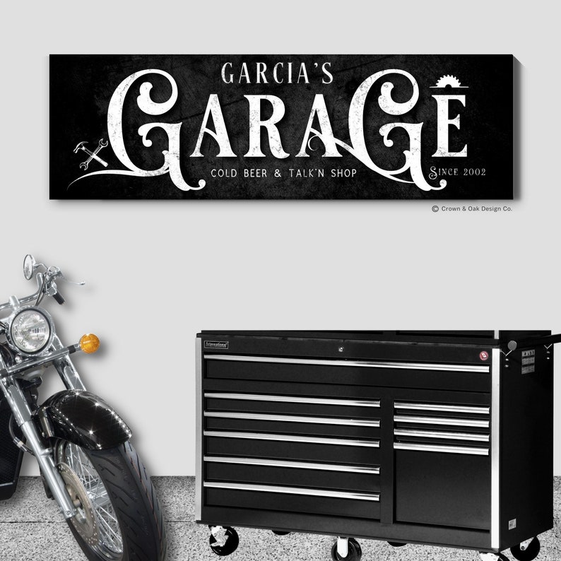 Personalized Garage Sign For Workshop Man Cave Wall Decor Mechanic Sign For Garage Bay Gift For Dad Husband Guy Signs For Him Unframed Canvas